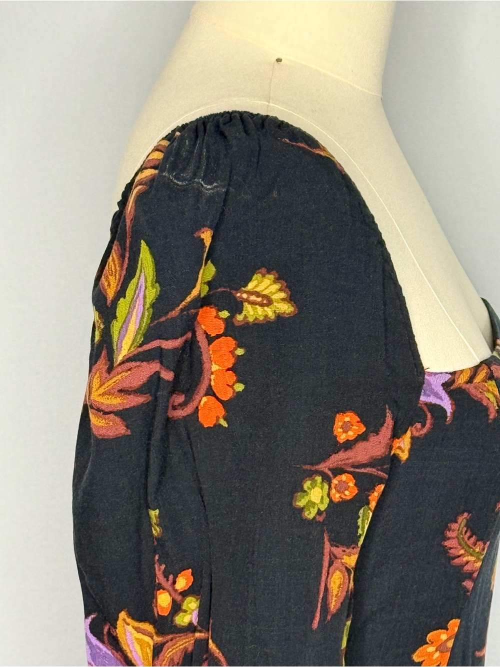 Floral Square-Neck Long Sleeve Maxi Dress - Black with Purple & Orange Floral - Picture 10 of 14